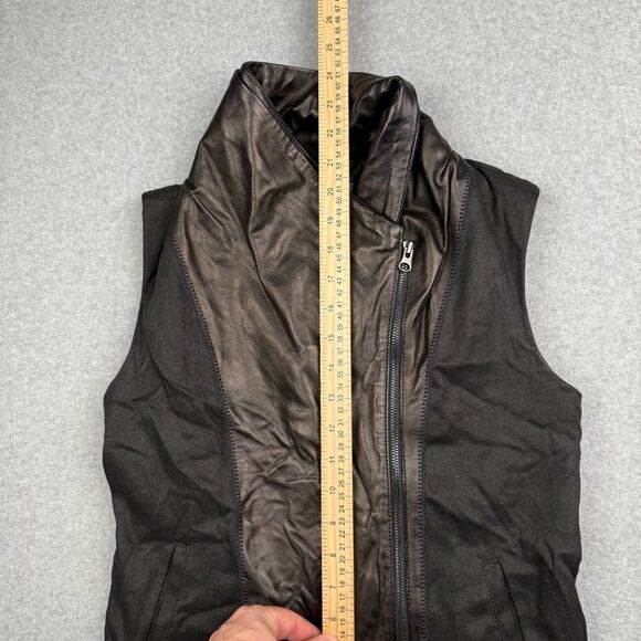 VINCE Black Leather Linen Women's Sleeveless Moto Vest - Size XS - Picture 3 of 6